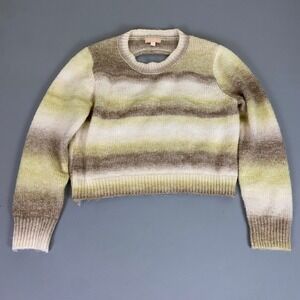 Charmedhearts Sweater Cropped Women's Large Green Brown Striped Cutout Back Knit